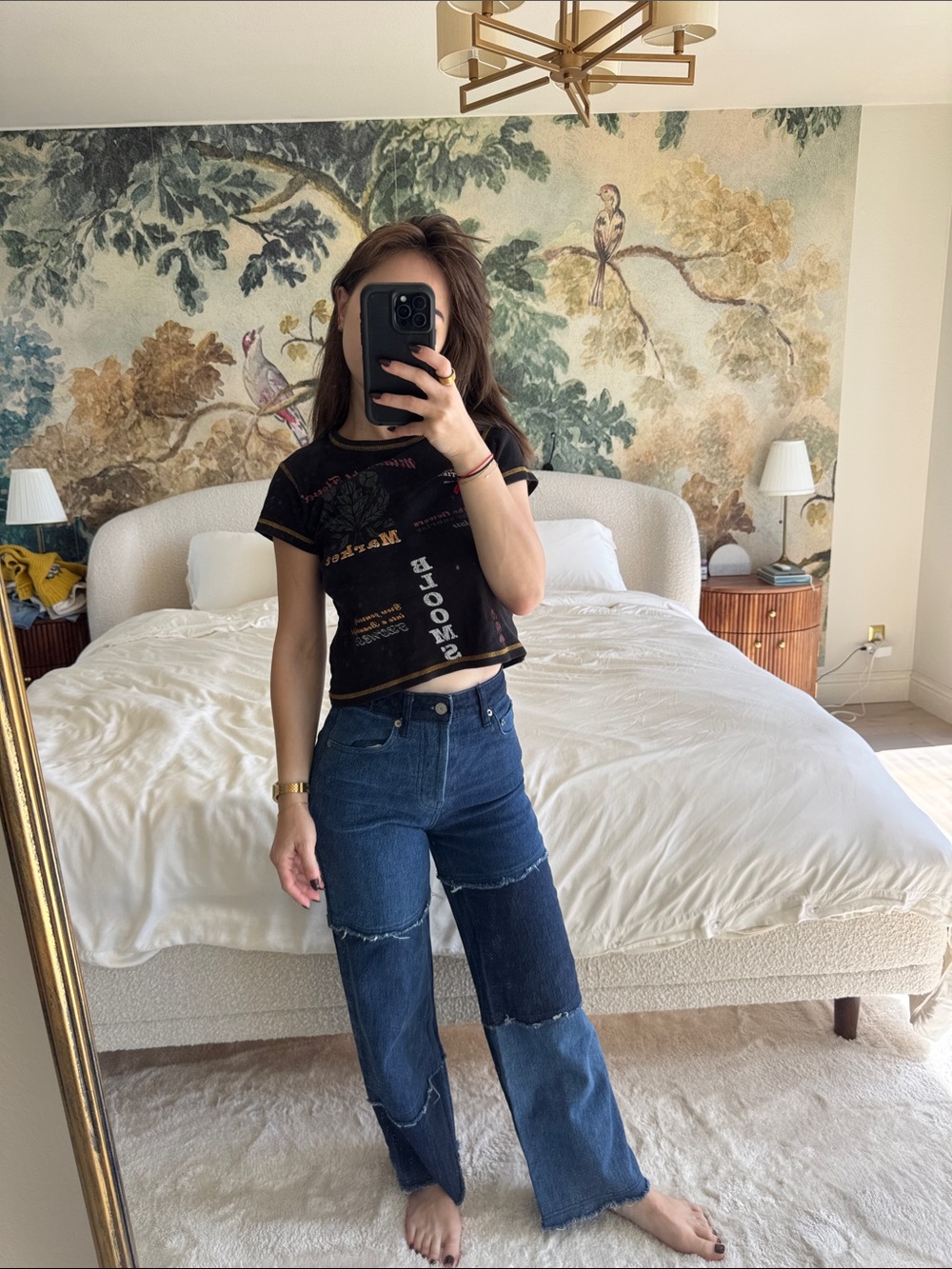 Rails Patchwork Straight-Leg Jeans in Dark and Medium Blue